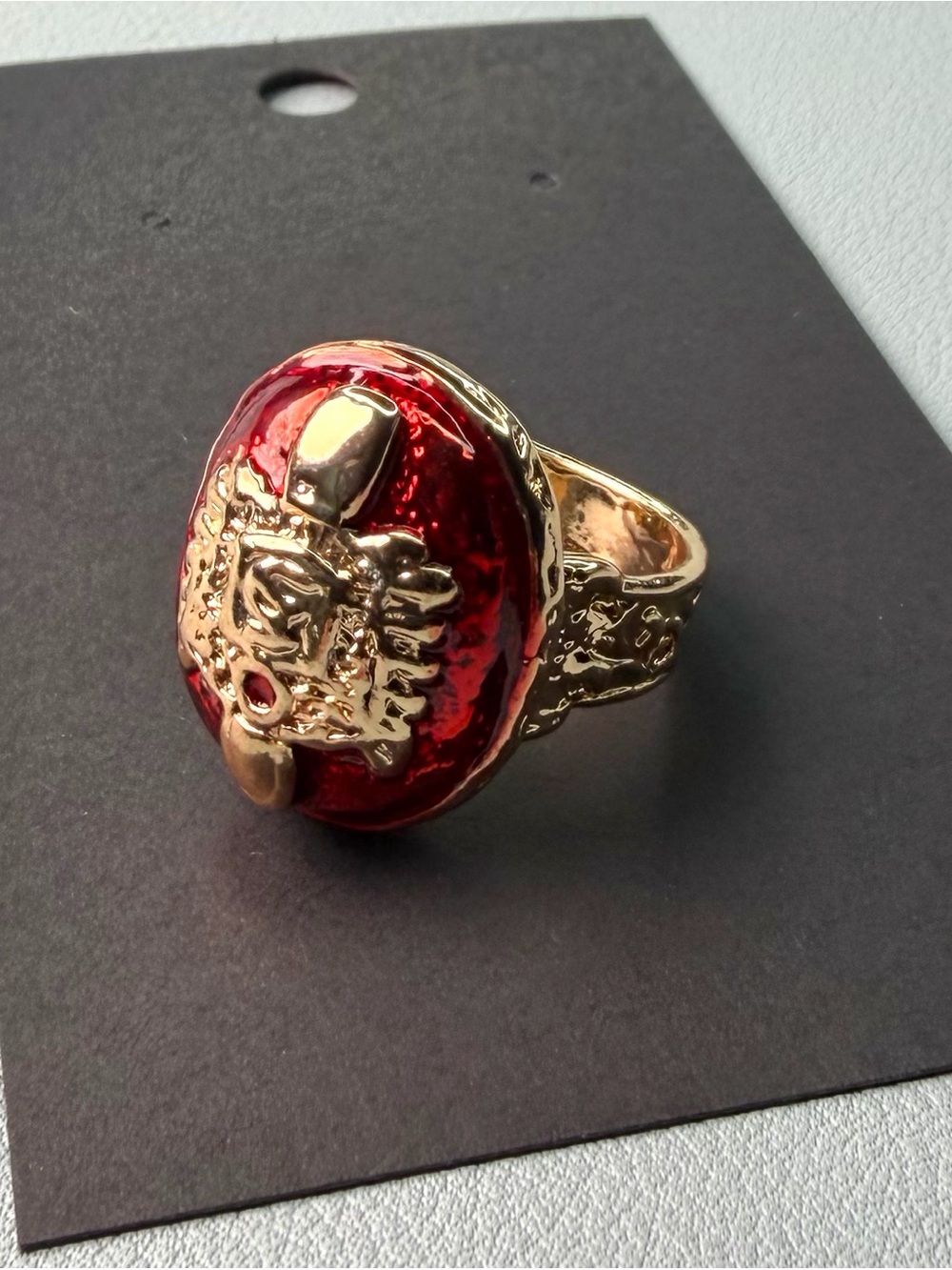 Gold-Tone Red Enamel Statement Ring